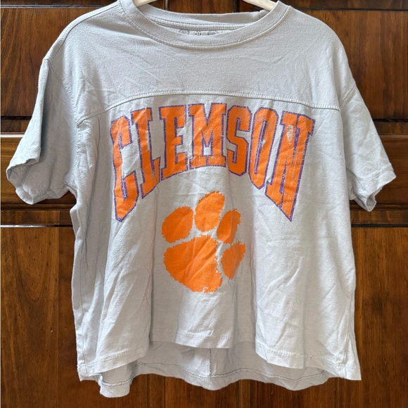 Royce Apparel Tops - Clemson Women's Short Sleeve Tee - Gray and Orange